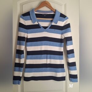 Tommy Hilfiger Women Long Sleeve Pullover V-Neck Stripe Sweater S/P Academia